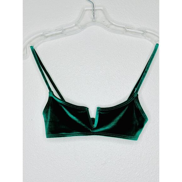 South Beach Forest Green Jade Velvet V-Cutout Bikini Top Gold Hardware 6 - Picture 3 of 13